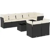 vidaXL 9-tlg. Garten-Sofagarnitur mit Kissen Schwarz Poly Rattan