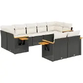 vidaXL 9-tlg. Garten-Sofagarnitur mit Kissen Schwarz Poly Rattan