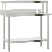 DKD Home Decor Küchen-Arbeitstisch mit Aufsatzboard 110x55x120 cm Edelstahl