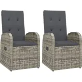 vidaXL Garten-Liegestühle mit Kissen 2 Stk. Grau Poly Rattan