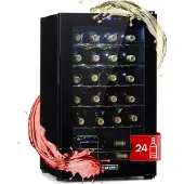 Klarstein Weinkühlschrank, 1 Zonen Getränkekühlschrank Klein, Kleiner Weinschrank 63L, Wein-Kühlschrank Klein mit Glastür, Indoor/Outdoor Flaschenkühlschrank, Wine Fridge 5-18°C, 24 Flaschen