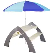 Axi Kylo XL Picknicktisch für Kinder aus Holz | Kindertisch mit Sonnenschirm für den Garten in Grau & Weiß