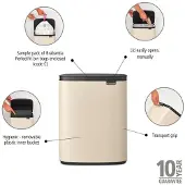 Brabantia Abfalleimer de Bo 12L Rechteckiger, kompakter Mülleimer, Deckel declosing suave und herausnehmbarer Inneneimer | Wandmontage oder freistehendes Design für Bad, Küche oder Büro | Soft Beige