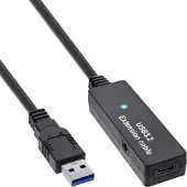 InLine USB 3.2 Gen.1 Aktiv-Verlängerung, USB-A Stecker an USB-C Buchse, 5m, 5 m, USB A, USB C, USB 3.2 Gen 1 (3.1 Gen 1), 5 Gbit/s, Schwarz