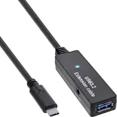 InLine USB 3.2 Gen.1 Aktiv-Verlängerung, USB-C Stecker an USB-A Buchse, 5m, 5 m, USB C, USB A, USB 3.2 Gen 1 (3.1 Gen 1), 5 Gbit/s, Schwarz