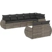 vidaXL 8-tlg. Garten-Sofagarnitur mit Kissen Grau Poly Rattan