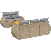 vidaXL 6-tlg. Garten-Sofagarnitur mit Kissen Beige Poly Rattan
