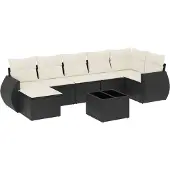 vidaXL 8-tlg. Garten-Sofagarnitur mit Kissen Schwarz Poly Rattan