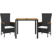 vidaXL 3-tlg. Garten-Essgruppe mit Kissen Schwarz Poly Rattan