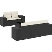 vidaXL 6-tlg. Garten-Sofagarnitur mit Kissen Schwarz Poly Rattan