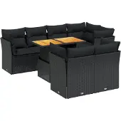 vidaXL 8-tlg. Garten-Sofagarnitur mit Kissen Schwarz Poly Rattan