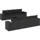 vidaXL 9-tlg. Garten-Sofagarnitur mit Kissen Schwarz Poly Rattan