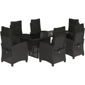 vidaXL 7-tlg. Garten-Essgruppe mit Kissen Schwarz Poly Rattan