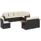 vidaXL 8-tlg. Garten-Sofagarnitur mit Kissen Schwarz Poly Rattan