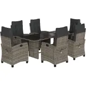 vidaXL 7-tlg. Garten-Essgruppe mit Kissen Grau Poly Rattan