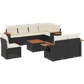 vidaXL 9-tlg. Garten-Sofagarnitur mit Kissen Schwarz Poly Rattan