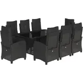 vidaXL 9-tlg. Garten-Essgruppe mit Kissen Schwarz Poly Rattan