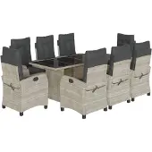 vidaXL 9-tlg. Garten-Essgruppe mit Kissen Hellgrau Poly Rattan