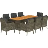 vidaXL 9-tlg. Garten-Essgruppe mit Kissen Grau Poly Rattan