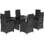 vidaXL 7-tlg. Garten-Essgruppe mit Kissen Schwarz Poly Rattan