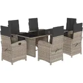 vidaXL 7-tlg. Garten-Essgruppe mit Kissen Hellgrau Poly Rattan