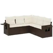 vidaXL 5-tlg. Garten-Sofagarnitur mit Kissen Braun Poly Rattan