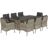 vidaXL 9-tlg. Garten-Essgruppe mit Kissen Hellgrau Poly Rattan
