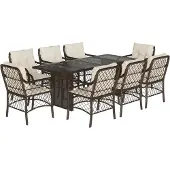 vidaXL 9-tlg. Garten-Essgruppe mit Kissen Braun Poly Rattan