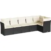 vidaXL 6-tlg. Garten-Sofagarnitur mit Kissen Schwarz Poly Rattan
