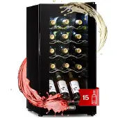 Klarstein Weinkühlschrank, 1 Zonen Getränkekühlschrank Klein, Kleiner Weinschrank 53L, Wein-Kühlschrank Klein mit Glastür, Indoor/Outdoor Flaschenkühlschrank, Wine Fridge 5-18°C, 15 Flaschen