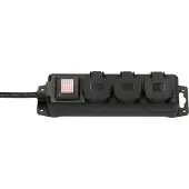 Brennenstuhl Outdoor Steckdosenleiste, 3-fach, mit Schalter, 2 m Kabel, selbstschließende Deckel, IP44, L 60 x B 340 x T 115 mm, schwarz