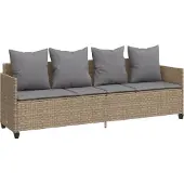 vidaXL Sonnenliege mit Kissen Beige Poly Rattan