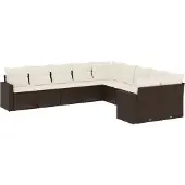 vidaXL 10-tlg. Garten-Sofagarnitur mit Kissen Braun Poly Rattan
