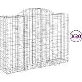 vidaXL Gabionen mit Hochbogen 30Stk. 200x50x140/160cm Verzinktes Eisen