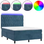 vidaXL Boxspringbett mit Matratze & LED Dunkelblau 140x190 cm Samt
