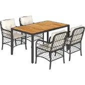 vidaXL 5-tlg. Garten-Essgruppe mit Kissen Schwarz Poly Rattan
