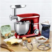 Royalty Line Küchenmaschine Multifunktionsgerät 1900W Rot mit 6,5L Schüssel, 1,5L Mixer und Fleischwolf