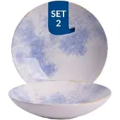 James Cooke Clouded Charm tiefe Teller 2er-Set Steingut Ø 22 cm blau weiß, braun umrandet