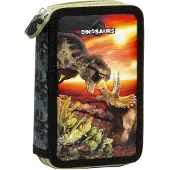 Derform Dino Federtasche gefüllt 2 Fach Federmäppchen Stifte Etui Federmappe Dinosaurier