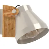 Eglo Wandlampe Cawton, Wandleuchte für innen, Flurlampe aus geflammtem Holz und Metall in Creme, Lampe für Wand und Decke, E27 Fassung