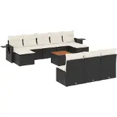 vidaXL 11-tlg. Garten-Sofagarnitur mit Kissen Schwarz Poly Rattan