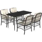 vidaXL 5-tlg. Garten-Essgruppe mit Kissen Schwarz Poly Rattan
