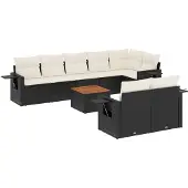 vidaXL 9-tlg. Garten-Sofagarnitur mit Kissen Schwarz Poly Rattan