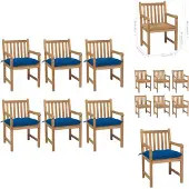 vidaXL Gartenstühle 6 Stk. mit Blauen Kissen Massivholz Teak - Gartenstühle