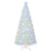 Costway Weihnachtsbaum Künstlich mit Beleuchtung, Tannenbaum mit bunten LED-Lichtern & Glasfaser & Sternspitze, Christbaum für Zuhause Büro Geschäfte Hotels, Weiß (180 cm)