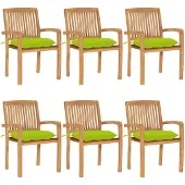 vidaXL Stapelbare Gartenstühle mit Kissen 6 Stk. Massivholz Teak