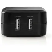Nedis Netzladegerät - 24 W - 2x 2.4 A A - Anzahl der Ausgänge: 2 - 2x USB-A - Kein Kabel im Lieferumfang enthalten - Single Voltage Output - Schwarz