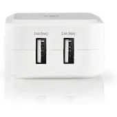 Nedis Netzladegerät - 24 W - 2x 2.4 A A - Anzahl der Ausgänge: 2 - 2x USB-A - Kein Kabel im Lieferumfang enthalten - Single Voltage Output - Weiss
