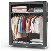 Intirilife Faltschrank 108x170x45 cm in ASCH GRAU - mit Reißverschluss Stoffschrank Kleiderschrank mit Kleiderstange, Fächern und Seitentasche - Camping Steckschrank Textil Garderobe