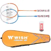 Wish ALUMTEC 55K BADMINTON ROCKET SET BLUE + ORANGE + SHUTTERS 3 PCS WISH universal